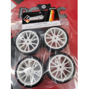 S-T40JGM4W 1/10 High-Performance Touring Slick Tire Set 40-J 28 Spoke White Wheels (4 pcs/set)