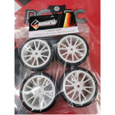 S-T40JGM4W 1/10 High-Performance Touring Slick Tire Set 40-J 28 Spoke White Wheels (4 pcs/set)