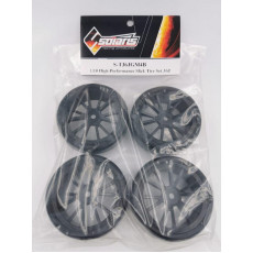 S-T36JGM4B 1/10 High-Performance Touring Slick Tire Set 36-J 28 Spoke Black Wheels (4 pcs/set)