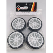 S-T36JGM4W 1/10 High-Performance Touring Slick Tire Set 36-J 28 Spoke White Wheels (4 pcs/set)