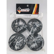 S-T32JGM4B 1/10 High-Performance Touring Slick Tire Set 32-J 28 Spoke Black Wheels (4 pcs/set)