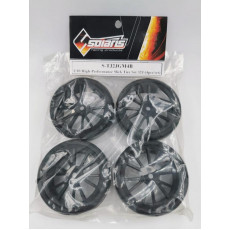 S-T32JGM4B 1/10 High-Performance Touring Slick Tire Set 32-J 28 Spoke Black Wheels (4 pcs/set)