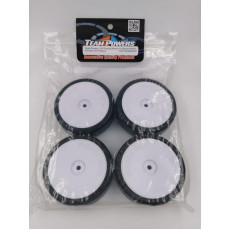 36RVS Team Powers 1/10 Touring 24mm Pre-Glued Rubber Tire Set Disc White Wheels (4 pcs/set) TP-TPG3604RVS