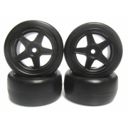 36R 1/10 Mini Pre-Glued Rubber Tire Set 5 Spoke Black Wheels (4 pcs/set) TP-MPG3604BK