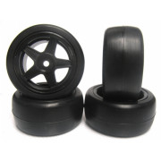 36R 1/10 Mini Pre-Glued Rubber Tire Set 5 Spoke Black Wheels (4 pcs/set) TP-MPG3604BK