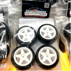 28R 1/10 Mini Pre-Glued Rubber Tire Set 5 Spoke White Wheels (4 pcs/set) TP-MPG2804WH